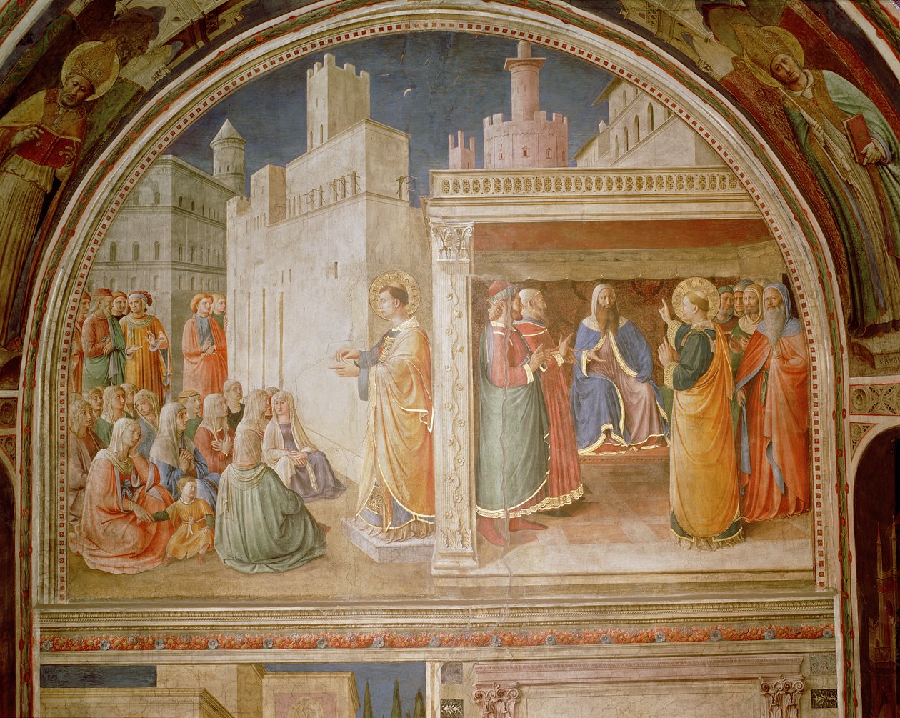 St.Stephen उपदेश और परिषद को संबोधित करने वाले St.Stephen द्वारा फ्रा एंजेलिको