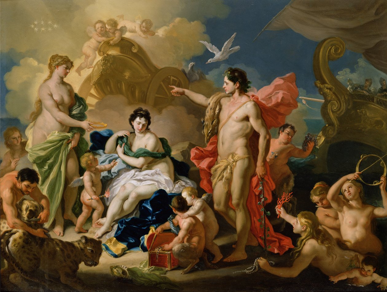 Bacchus और Ariadne (तांबे पर तेल) द्वारा फ्रांसेस्को सोलिमेना