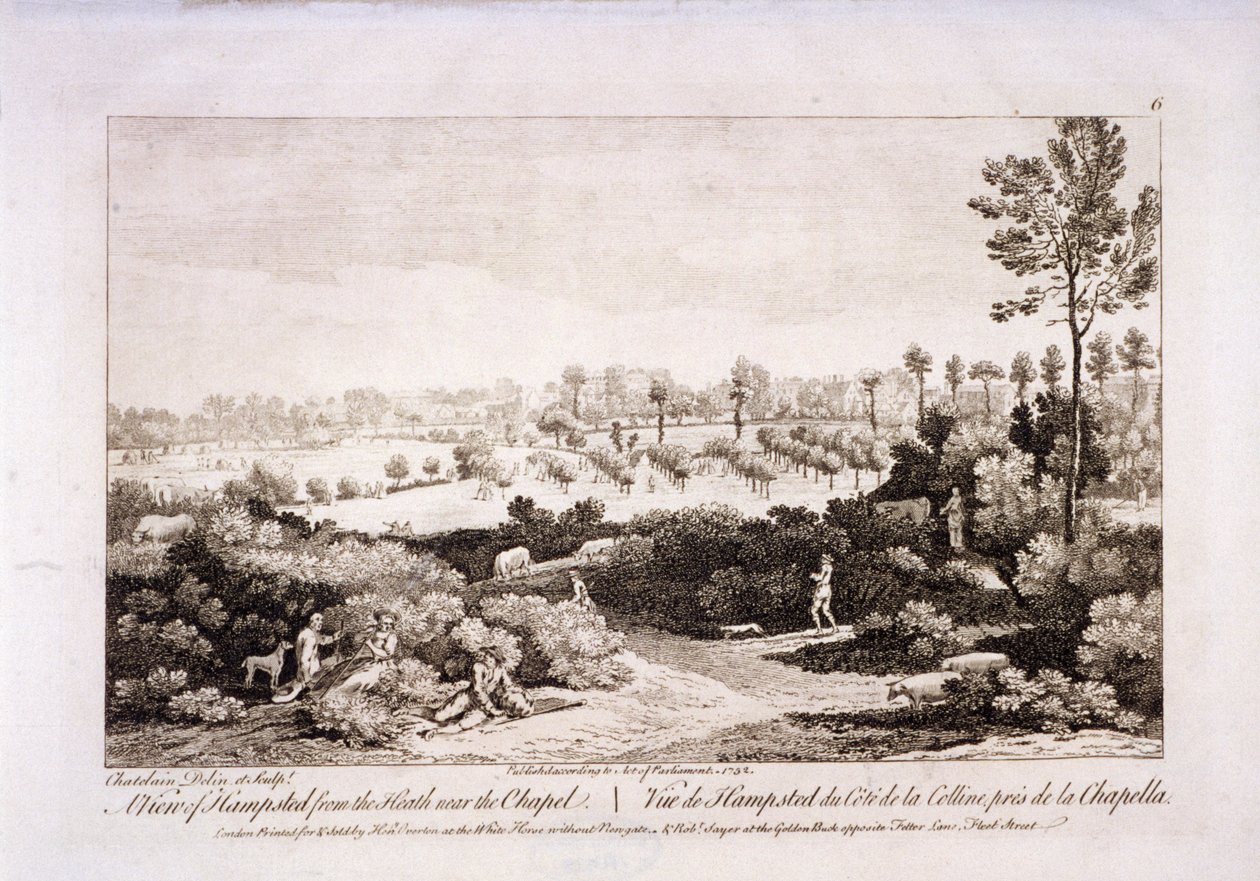 हैम्पस्टेड हीथ का दृश्य, हैम्पस्टेड, लंदन, 1752। द्वारा फ्रांसेस्को बार्टोलोजी