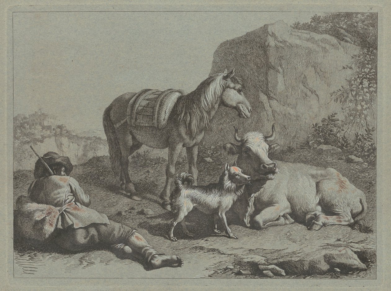 एक बोरी के साथ रेक्लाइनिंग शेफर्ड, c. 1763. द्वारा फ्रांसेस्को लंदनियो