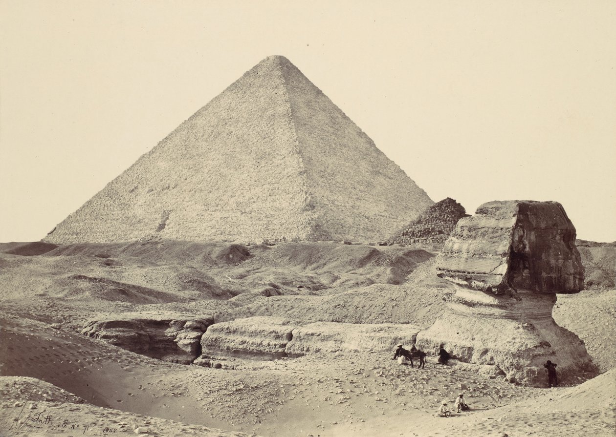 स्फिंक्स और ग्रेट पिरामिड, गीज़, 1857। द्वारा फ्रांसिस फ्रिथ