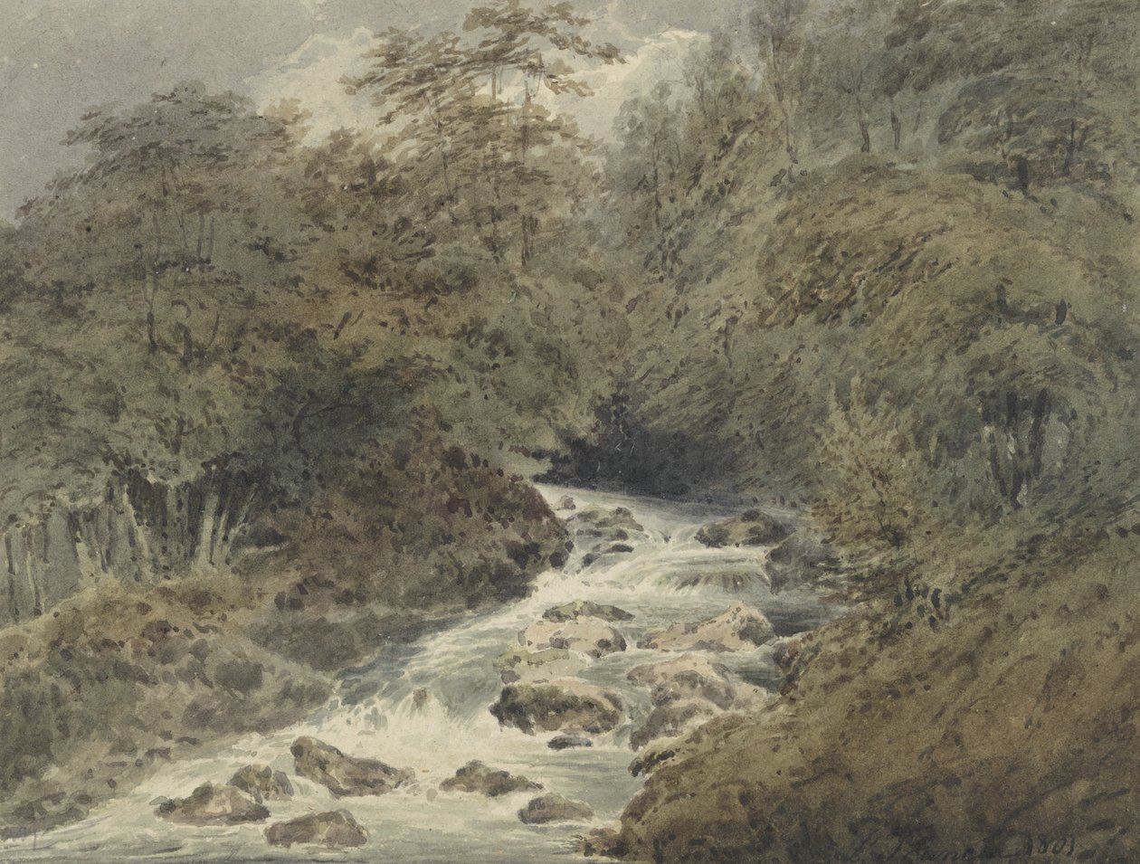 माउंटेन स्ट्रीम, 1801 (कागज पर ग्रेफाइट से अधिक) द्वारा फ्रेंकोइस लुई थॉमस फ्रान्सिया