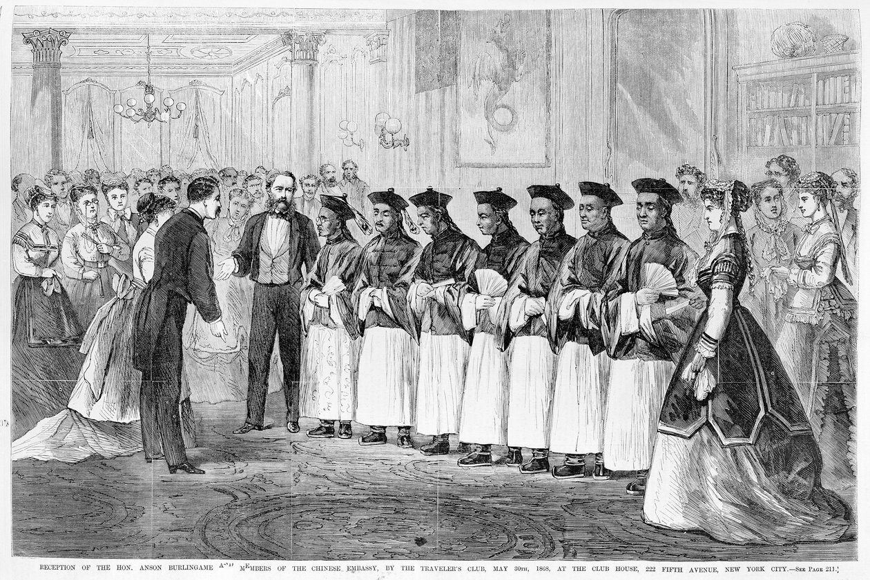 Ill फ्रैंक लेस्ली इलस्ट्रेटेड न्यूजपेपर ’, 20 जून 1868 से 30 मई, 1868 को न्यूयॉर्क के यात्री क्लब में बर्लिंग के स्वागत और चीनी दूतावास के सदस्य। द्वारा फ्रैंक लेस्ली