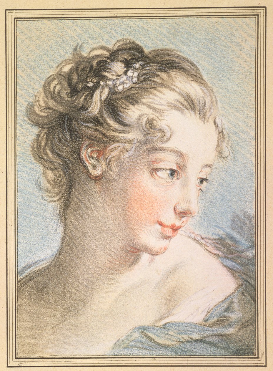 युवा महिला, लुईस मारिन बोनट (1743-93) द्वारा उत्कीर्ण, 1767 (रंग उत्कीर्णन) द्वारा फ्रांकोइस बाउचर