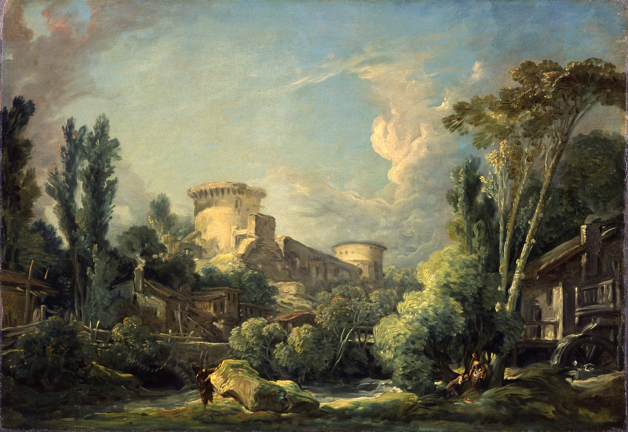 कैसल और मिल के साथ लैंडस्केप, c.1765 द्वारा फ्रांकोइस बाउचर