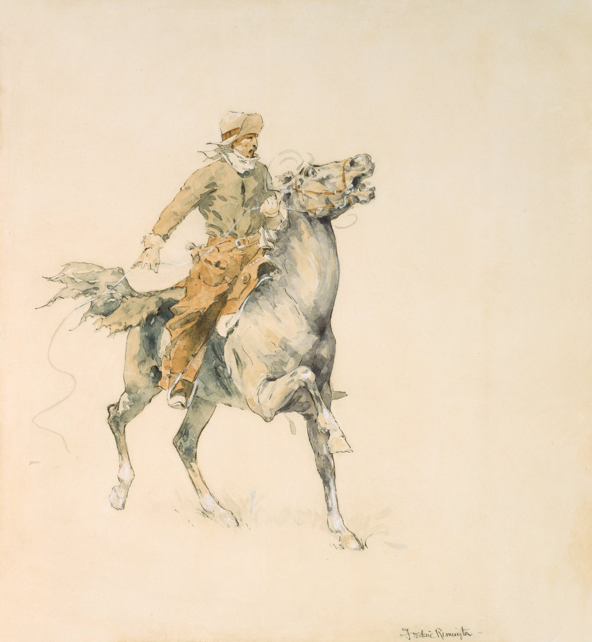 द काउबॉय, c.1897 (wc पेपर पर) द्वारा फ्रेडरिक रेमिंगटन