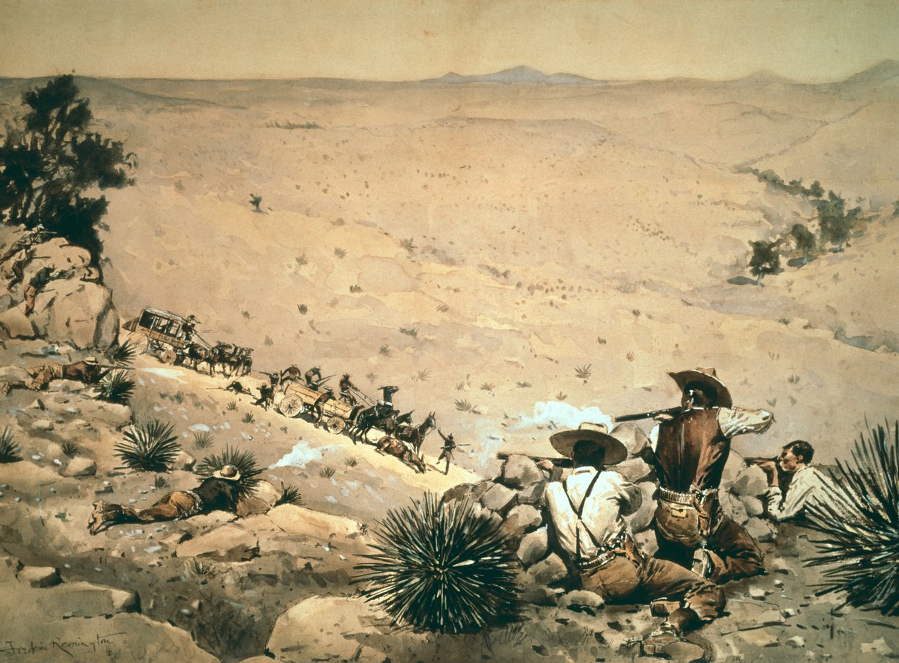 'द होल्ड अप', c.1900 (कैनवास पर तेल) द्वारा फ्रेडरिक रेमिंगटन