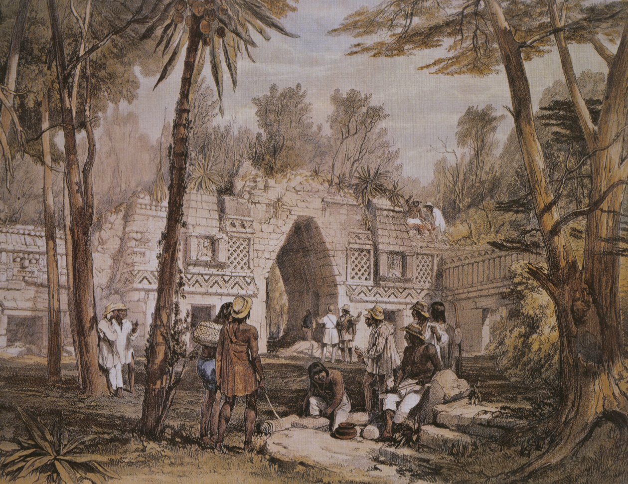 आर्क ऑफ़ लाबना, युकाटन, मेक्सिको, &39;व्यूज़ ऑफ़ एनिशिएंट मॉन्युमेंट्स इन सेंट्रल अमेरिका, चियापास एंड युकाटन&39;, लंदन 1844 से प्रकाशित द्वारा फ्रेडरिक कैथरवुड