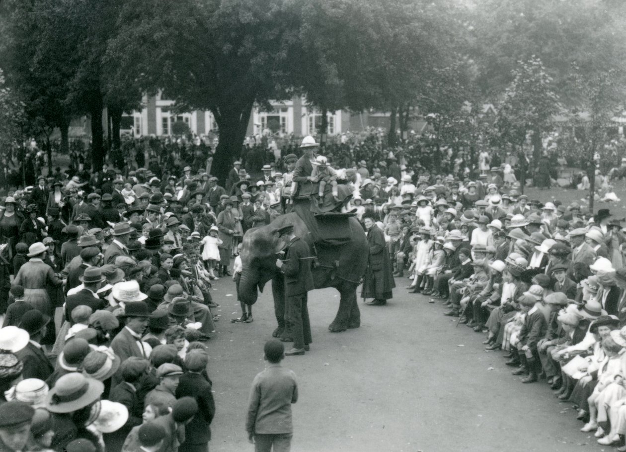 दर्शकों की भीड़ लंदन चिड़ियाघर, अगस्त बैंक अवकाश, 1922 में एक हाथी की सवारी देखती है द्वारा फ्रेडरिक विलियम बॉन्ड