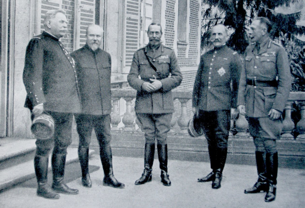 1916 में सोम्मे पर आक्रमण के समय मित्र देशों के युद्ध कमांडरों और राजनेताओं की बैठक द्वारा फ्रेंच फोटोग्राफर