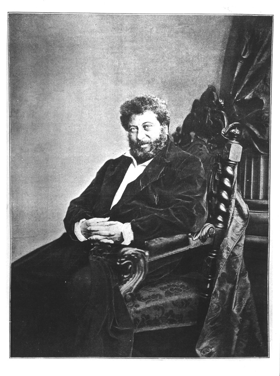 अलेक्जेंडर डुमास पेरे का पोर्ट्रेट (1802-70) बैठा, 1855 एनाल्स से, 4 सितंबर 1904 द्वारा फ्रेंच फोटोग्राफर