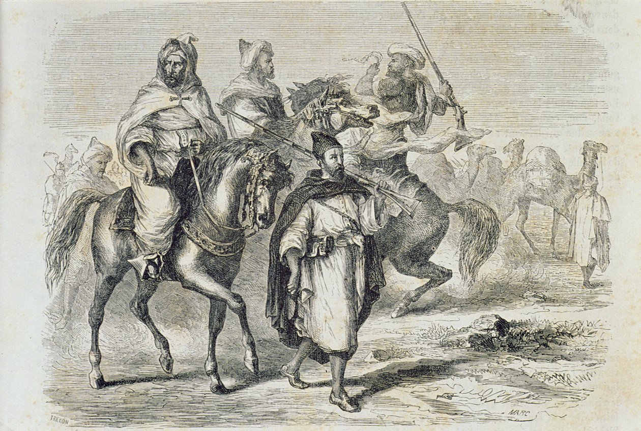 1860 के दशक में एक मोरक्को कारवां, ऑगस्ट ट्रिकॉन (b.1814) द्वारा उकेरा गया द्वारा फ्रेंच स्कूल