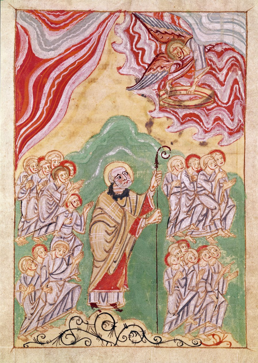 सेलेस्टियल माइग्रेशन, &39;लाइफ एंड मिरेकल्स ऑफ सेंट अमैंड&39; से, c.1075 द्वारा फ्रेंच स्कूल