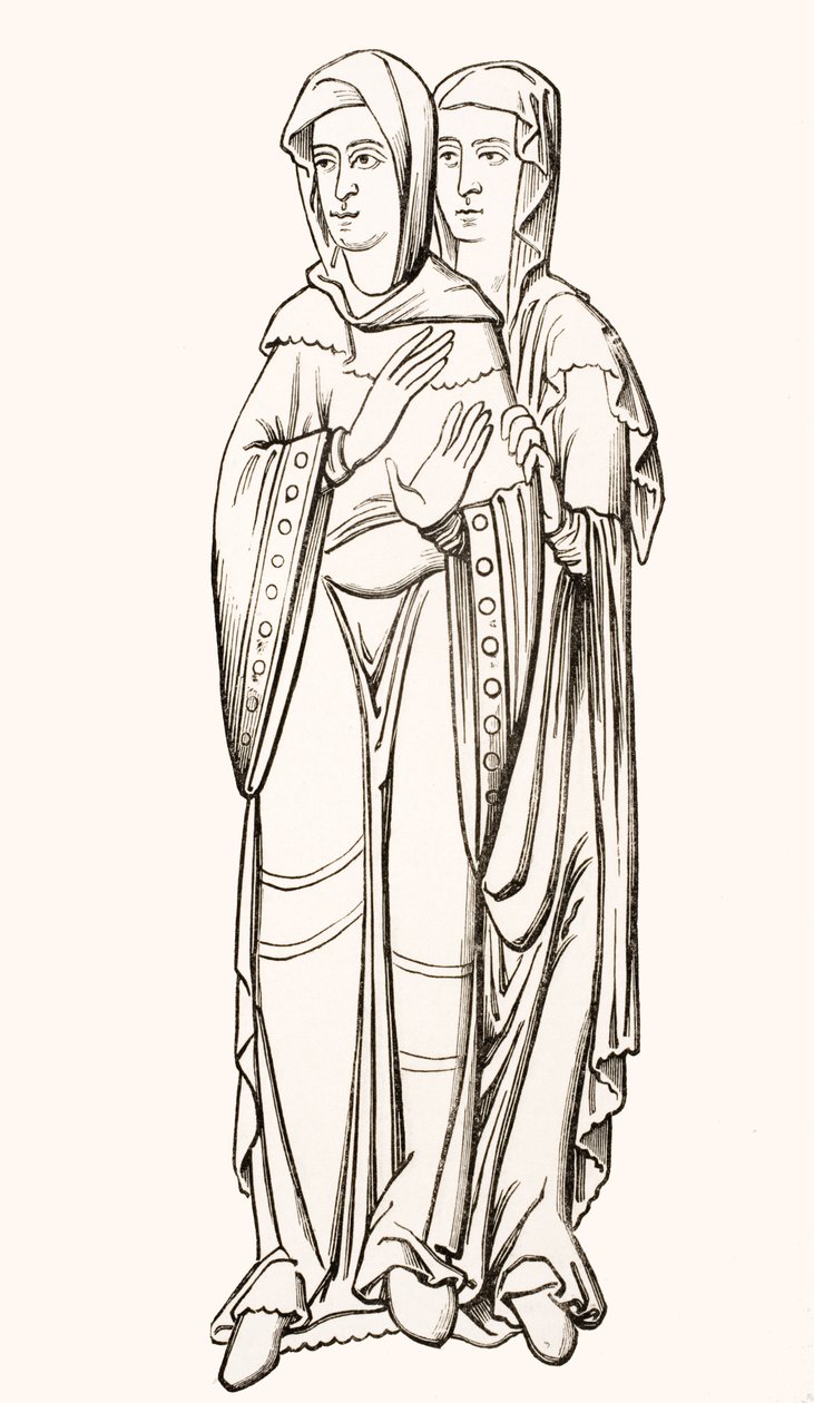 पॉल लेक्रोइक्स (1806-84) द्वारा 1847 में प्रकाशित &39;ले मोईन एज एट ला पुनर्जागरण&39; से फ्रेंकिश कोर्ट (6 वीं -10 वीं शताब्दी) की महिलाओं की वेशभूषा द्वारा फ्रेंच स्कूल