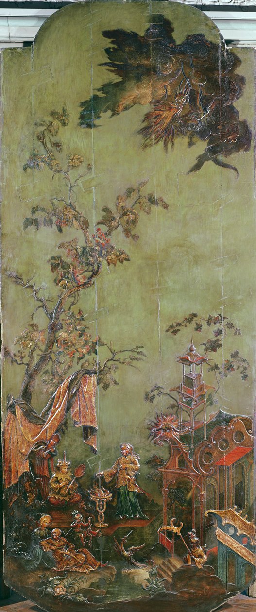 अग्नि, चार तत्वों को दर्शाने वाले पैनलों की एक श्रृंखला से, c.1730 (पॉलीक्रोम लकड़ी) द्वारा फ्रेंच स्कूल