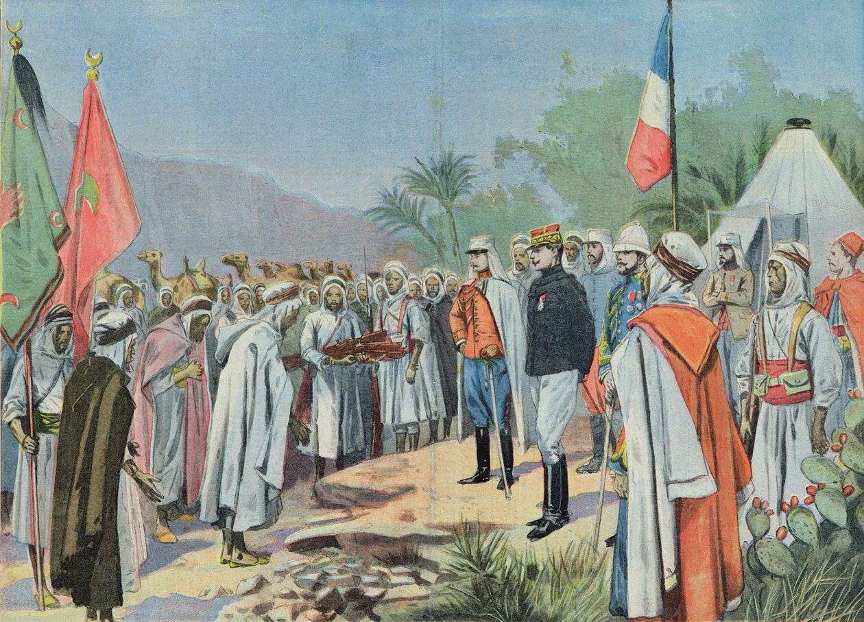 जनरल लेयूटी (1854-1934) मोरक्को में एक विद्रोही जनजाति का समर्पण, &39;ले पेटिट पैरिसियन&39;, 1912 से द्वारा फ्रेंच स्कूल