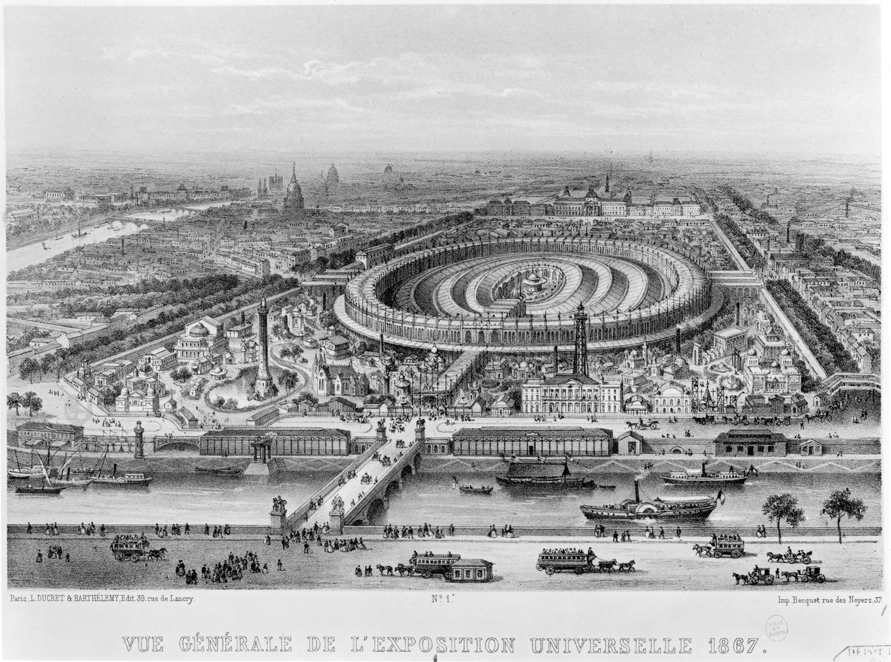 1867 में प्रदर्शनी यूनिवर्स, पेरिस का सामान्य दृश्य द्वारा फ्रेंच स्कूल