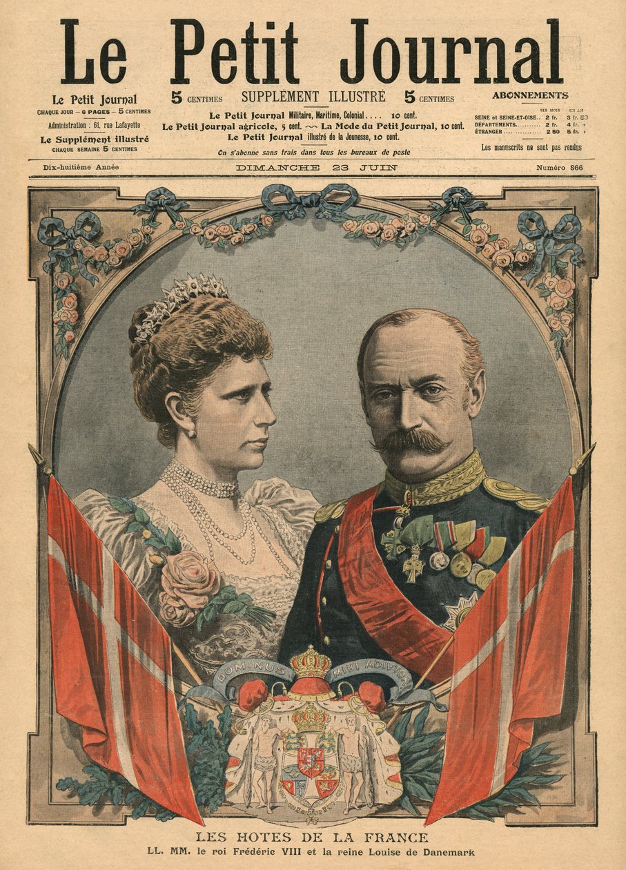 फ्रांस के मेहमान, किंग फ्रेडरिक VIII (1843-1912) और डेनमार्क के क्वीन लुईस (1851-1926), &39;ले पेटिट जर्नल&39; का चित्रण, पूरक चित्रण, 23 जून 1907 द्वारा फ्रेंच स्कूल
