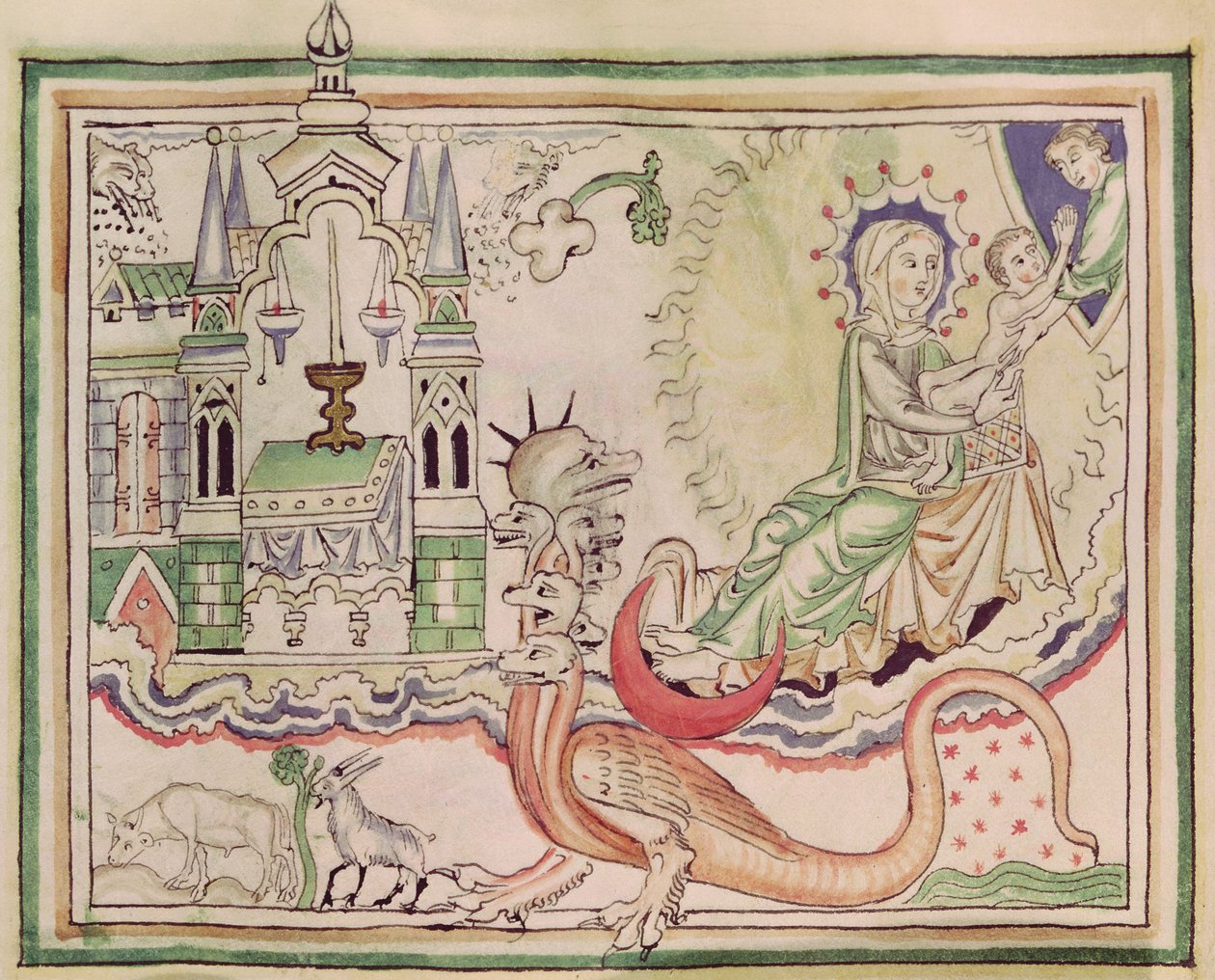 सुश्री 422 fol.47r महिला ने एक बच्चे और सात सिर वाले राक्षस का उद्धार किया द्वारा फ्रेंच स्कूल