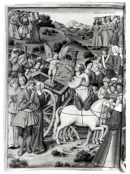 Ms.Fr.594 fol.7v पेट्रार्क द्वारा लेस ट्रायम्फ्स से प्रेम की विजय द्वारा फ्रेंच स्कूल