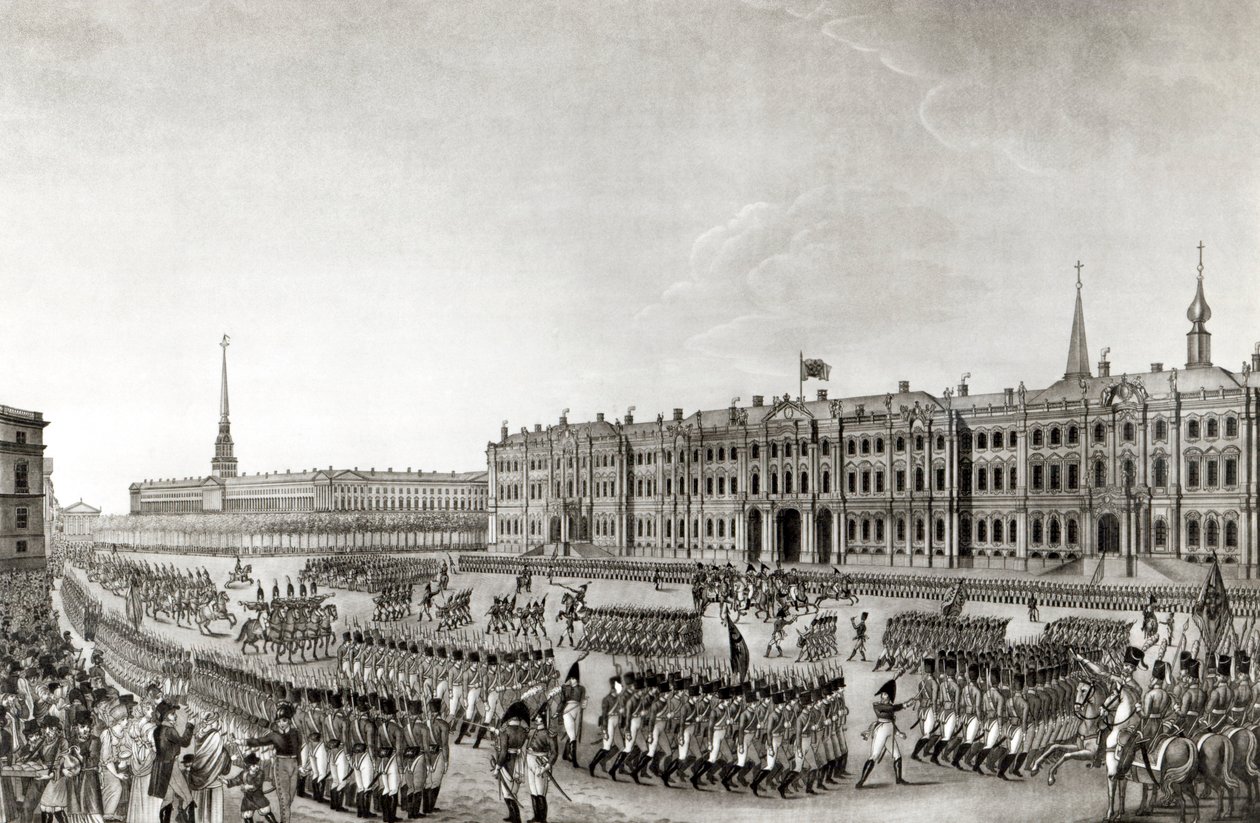 इम्पीरियल पैलेस, सेंट पेटर्सबर्ग, 1812 के सामने परेड द्वारा फ्रेंच स्कूल