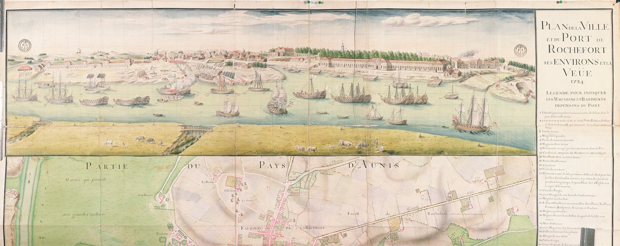 टाउन एंड पोर्ट ऑफ रोशफोर्ट की योजना, 1724 द्वारा फ्रेंच स्कूल