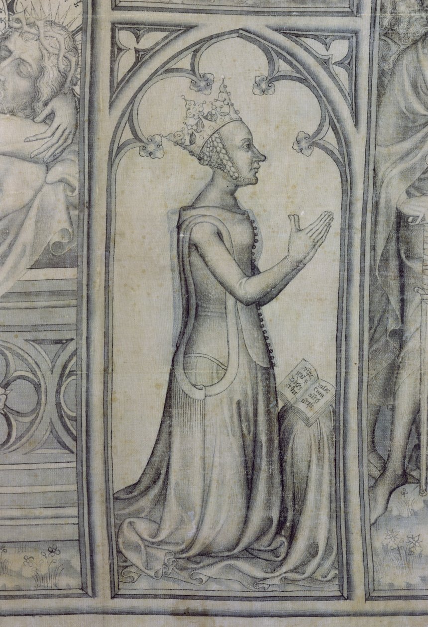 नार्बोने का पारगमन, जीन डे बॉर्बन का विस्तार (1338-77) प्रार्थना करना, c.1375 (रेशम पर गिडेल) द्वारा फ्रेंच स्कूल