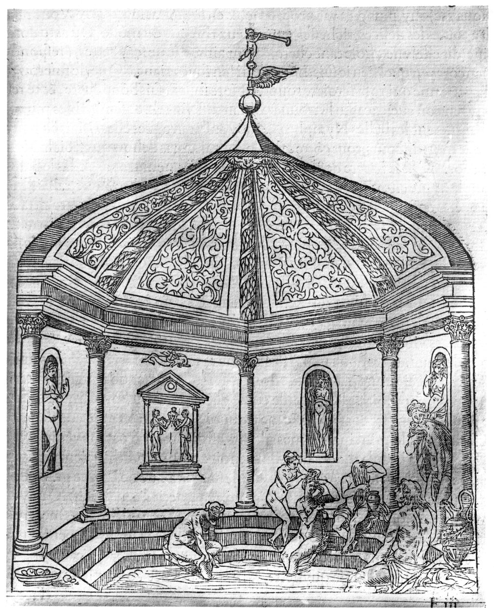 1554 में प्रकाशित फ्रेंकोइस रबेलाइस (1494-1553) संस्करण द्वारा &39;ले सोंगे डे पोलिफाइल&39; से थेले एबे में महिलाओं के स्नान द्वारा फ्रेंच स्कूल