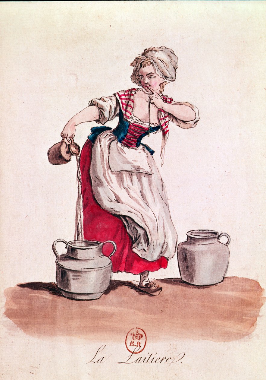 द मिल्कमिड, 1785 (रंग उत्कीर्णन) द्वारा फ्रेंच स्कूल