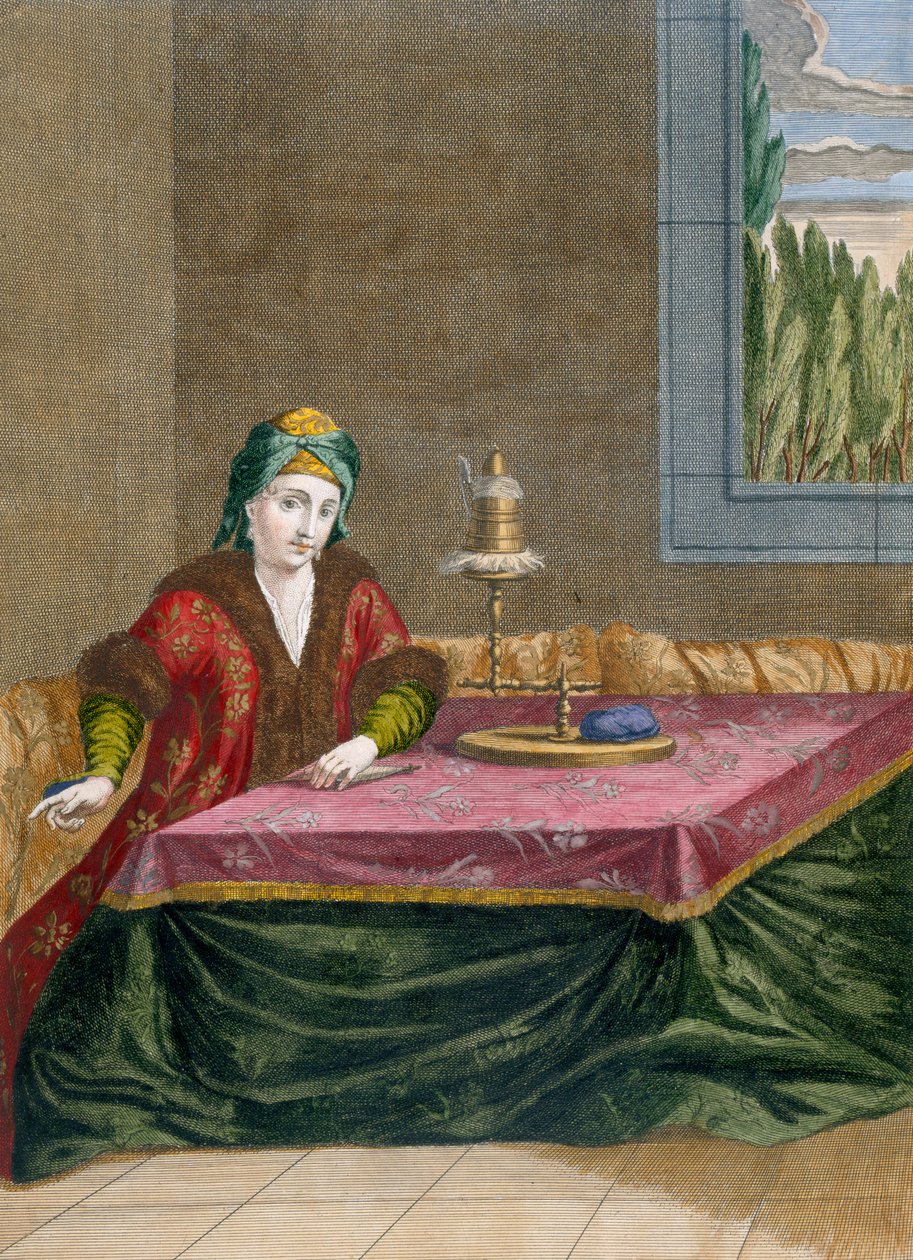 तुर्की महिला कताई धागा, c.1708 द्वारा फ्रेंच स्कूल