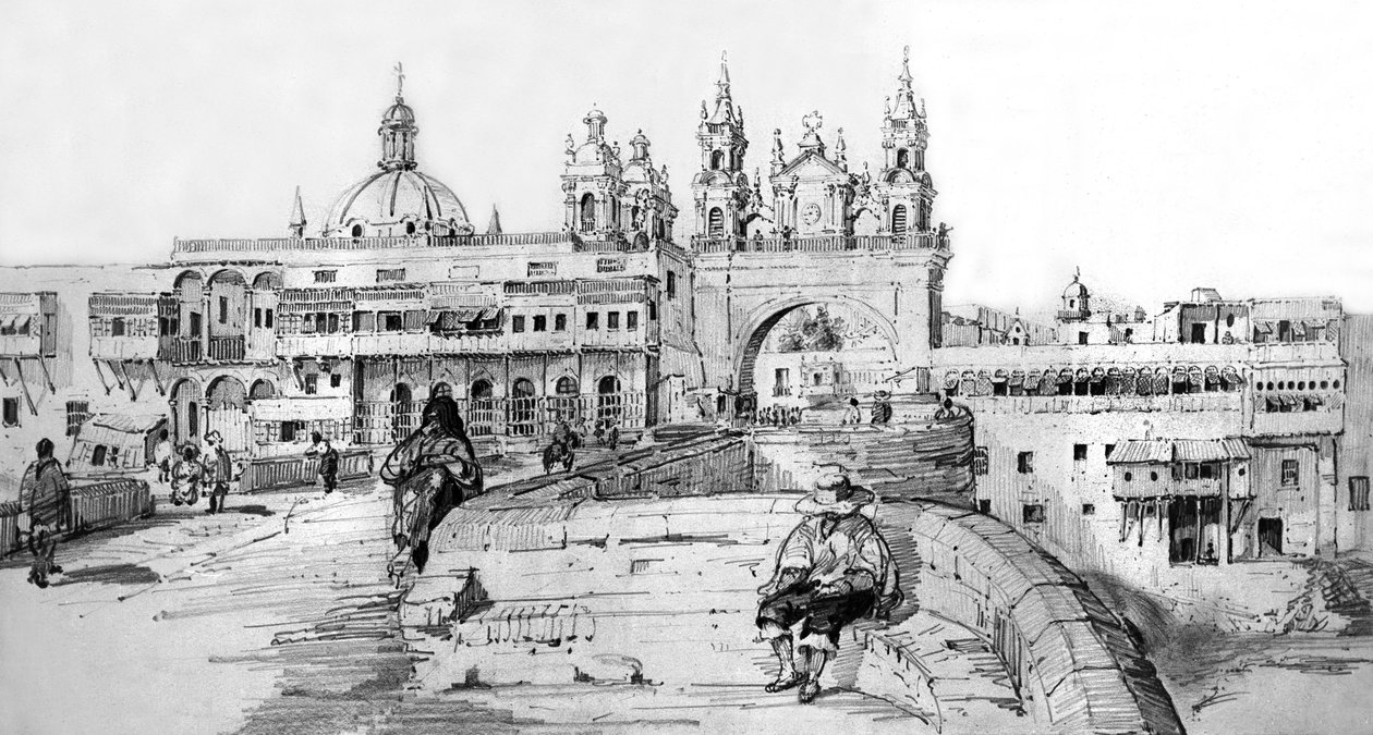 लीमा, पेरू का दृश्य, c.1850 (उत्कीर्णन) द्वारा फ्रेंच स्कूल