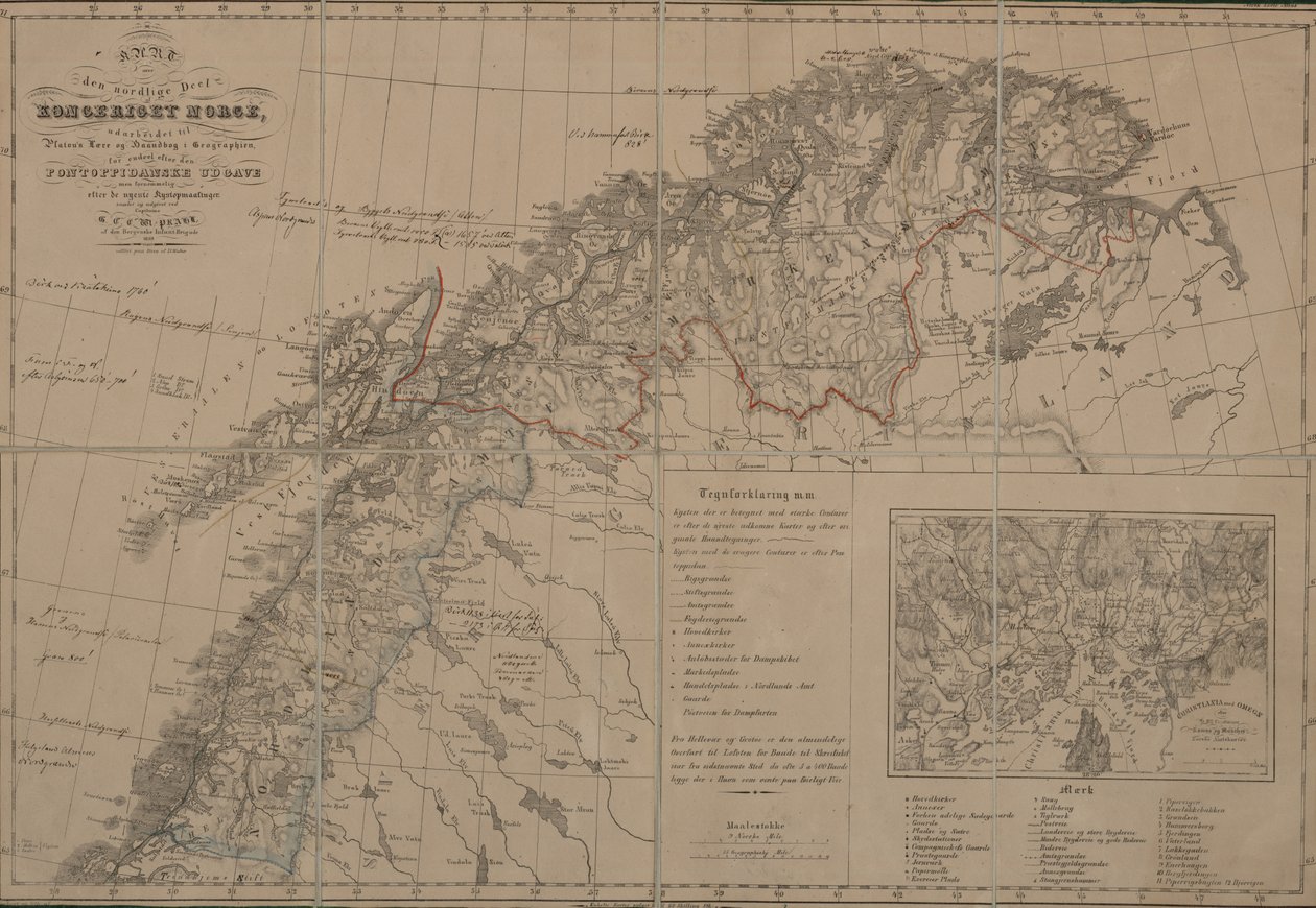 राष्ट्रीय पुस्तकालय के मानचित्र संग्रह से नक्शा। नक्शा बर्गन (1839) में प्रकाशित हुआ है और उत्तरी नॉर्वे को दर्शाता है द्वारा जी घमंड