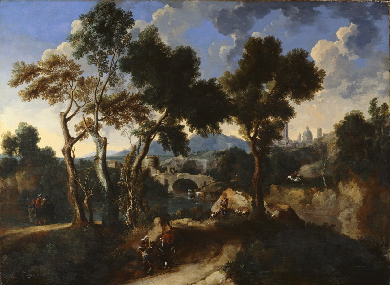 ग्रामीणों के साथ लैंडस्केप, c.1640 द्वारा गैसपार्ड और मिएल, जान वान दुगेट