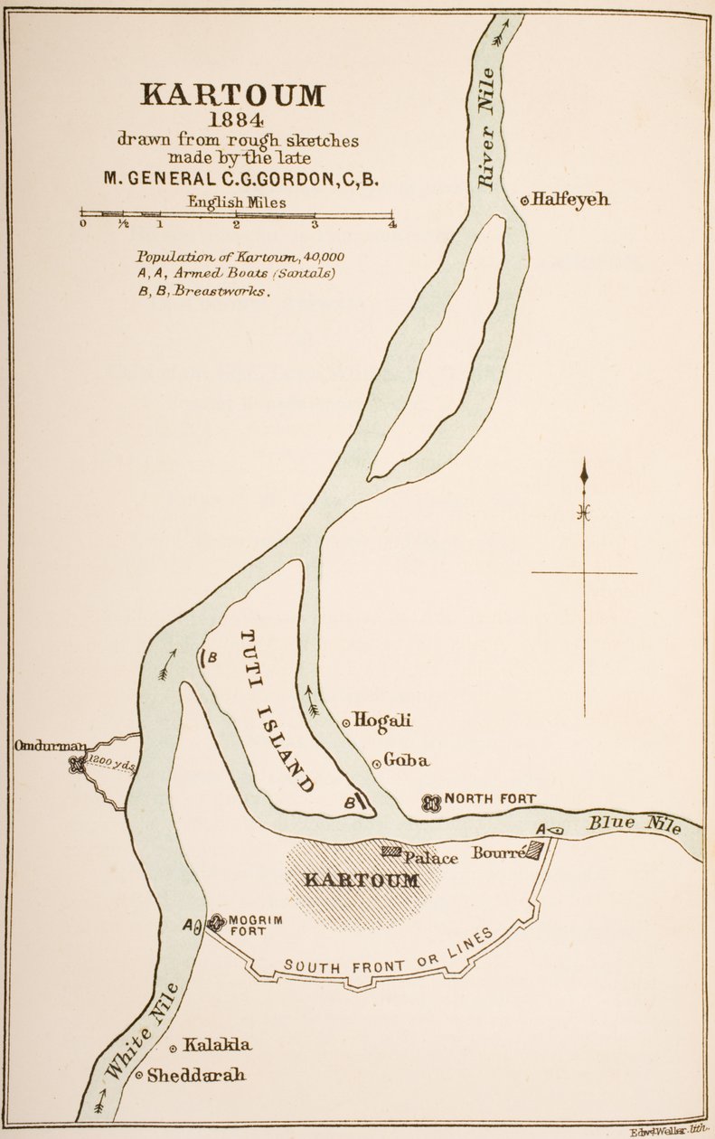 कार्तौम, सूडान, 1884, `द जर्नल्स ऑफ मेजर-जनरल सीजी गॉर्डन, सीबी एट कार्तौम &39;, केगन पॉल ट्रेंच डी कंपनी, लंदन, 1885 द्वारा प्रकाशित द्वारा जनरल चार्ल्स गॉर्डन