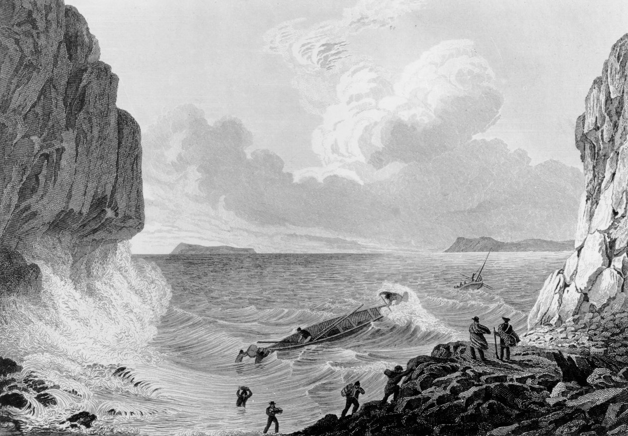 1821 में एक तूफान में फ्रैंकलिन का लैंडिंग द्वारा जॉर्ज बैक