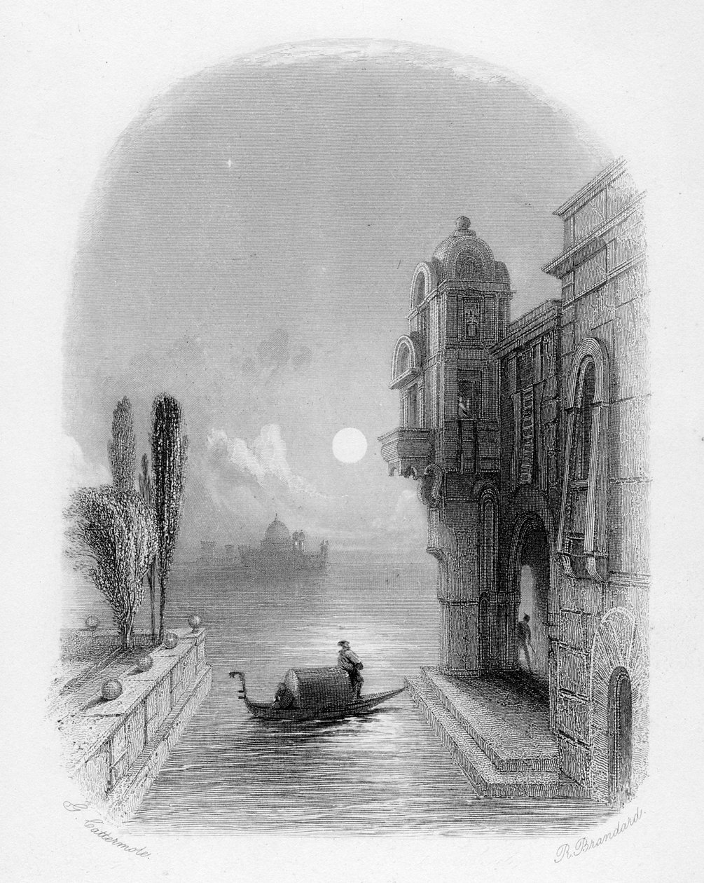 वेनिस में चाँदनी दृश्य, 1846 में रॉबर्ट ब्राइट द्वारा उकेरा गया द्वारा जॉर्ज कैटरमोल