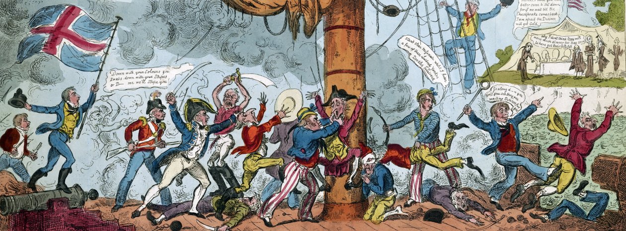 कार्टून एक ब्रिटिश बोर्डिंग पार्टी, 1813 द्वारा जॉर्ज क्रूइशांक