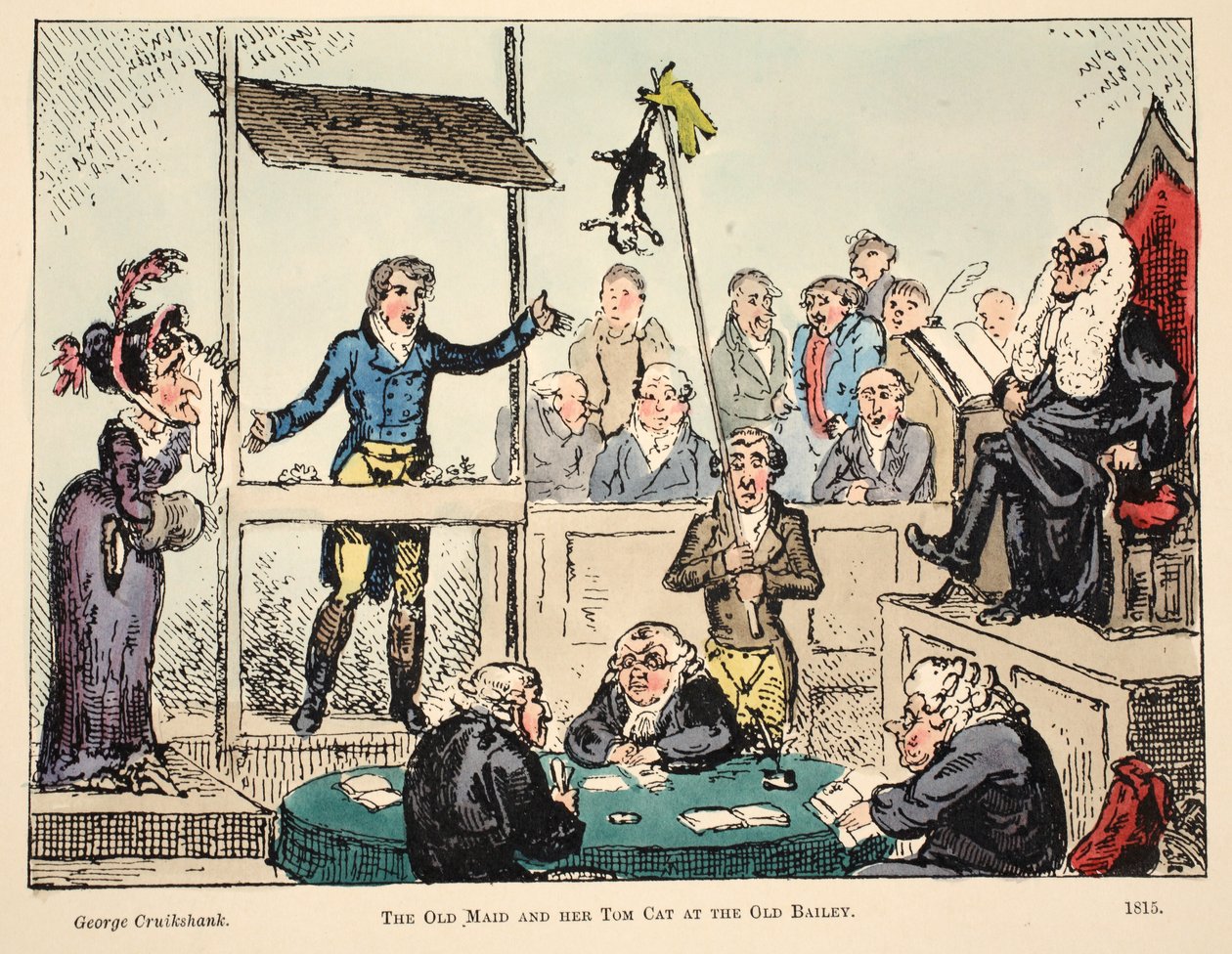 ओल्ड मैडी, पब में ओल्ड मेड और उसकी टॉम कैट। 1815 (हाथ के रंग का उत्कीर्णन) द्वारा जॉर्ज क्रूइशांक