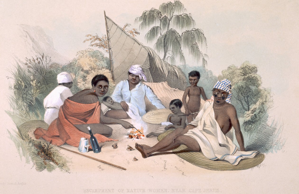 आदिवासी अभिजात वर्ग: 1847 में प्रकाशित &39;साउथ ऑस्ट्रेलिया इलस्ट्रेटेड&39; से केप जर्विस के पास देशी महिलाओं का संग्रह द्वारा जॉर्ज फ्रेंच एंगस