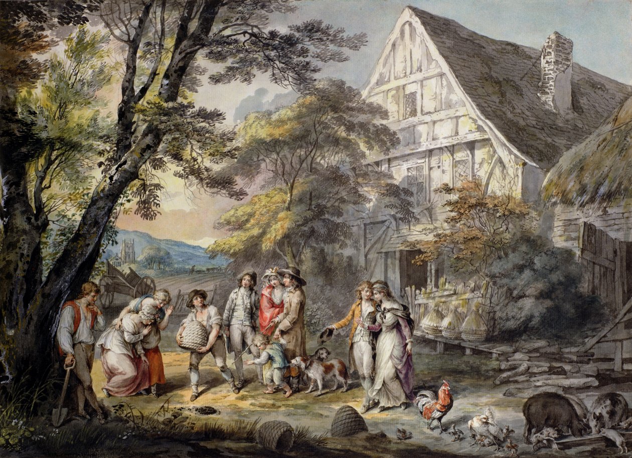 शरद ऋतु: मधुमक्खियों का झुंड, c.1780 (wc और पेन कागज पर स्याही) द्वारा जॉर्ज एडवर्ड रॉबर्टसन