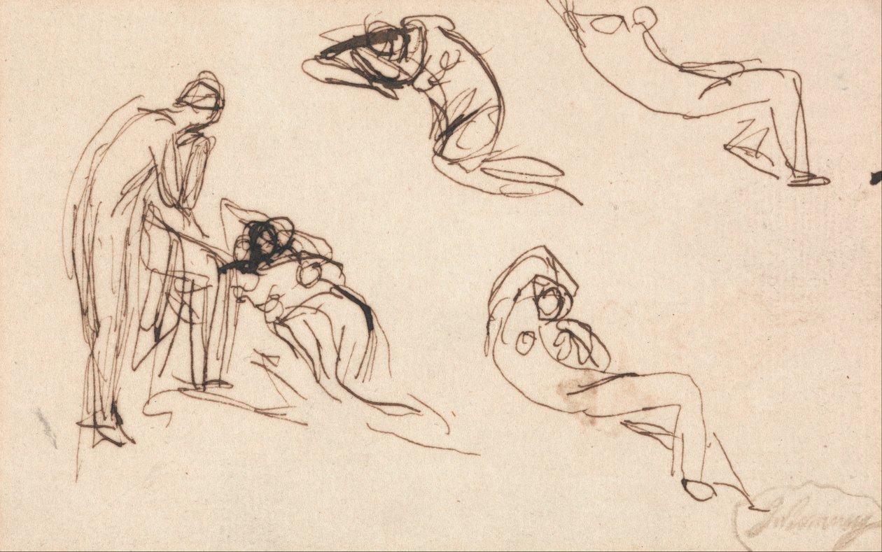 स्थायी चित्रा और चार Reclining आंकड़े द्वारा जॉर्ज रोमनी