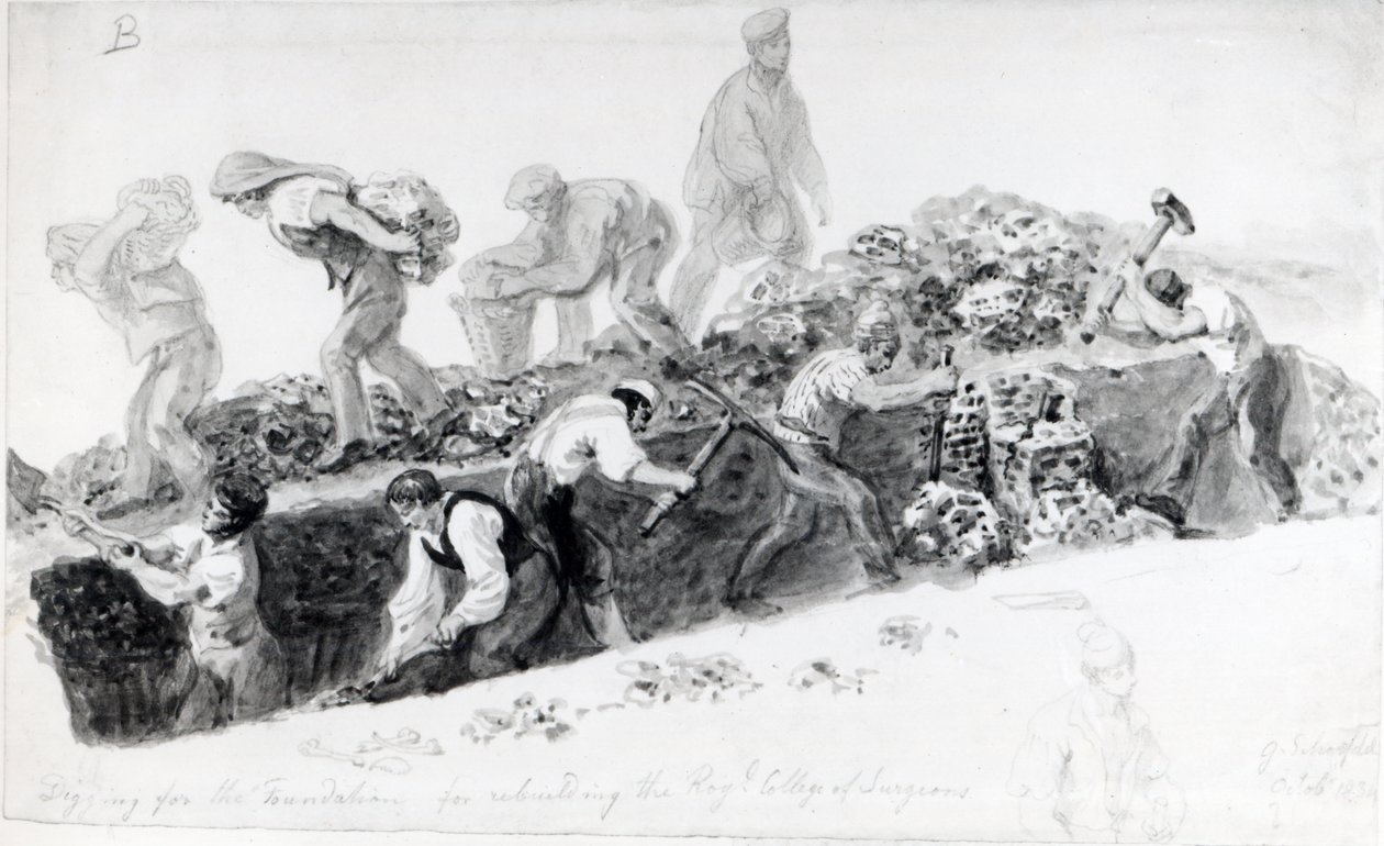 1834 के रॉयल कॉलेज ऑफ़ सर्जन्स की नींव के लिए एक छेद खोदना द्वारा जॉर्ज Snr तीव्र