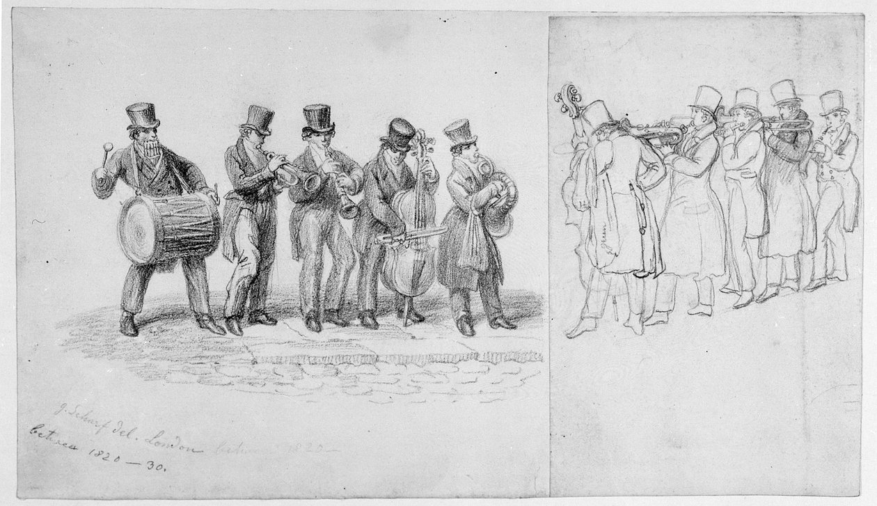 लंदन स्ट्रीट संगीतकार, c.1820-30 द्वारा जॉर्ज Snr तीव्र