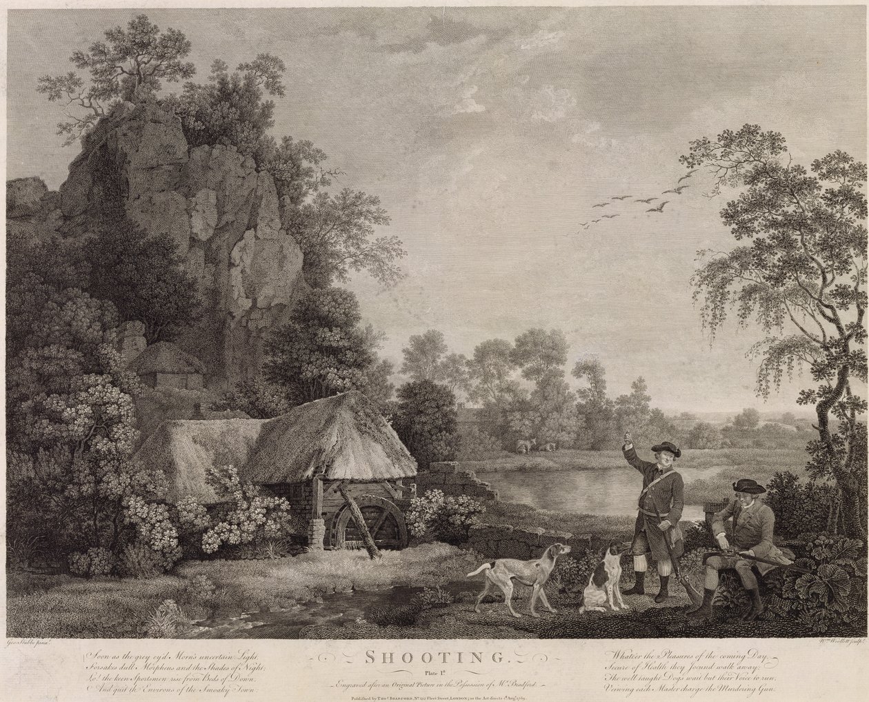 शूटिंग, प्लेट 1, विलियम वूलेट (1735-85) द्वारा उत्कीर्ण 1769 (पांचवा राज्य उत्कीर्णन और नक़्क़ाशी) द्वारा जॉर्ज स्टब्स