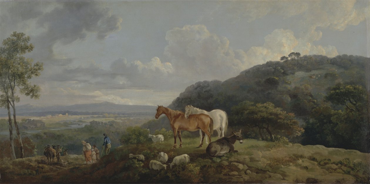 सुबह: मरुस्थल और भेड़ के साथ लैंडस्केप, c.1770-80 द्वारा जॉर्ज द एल्डर बैरेट