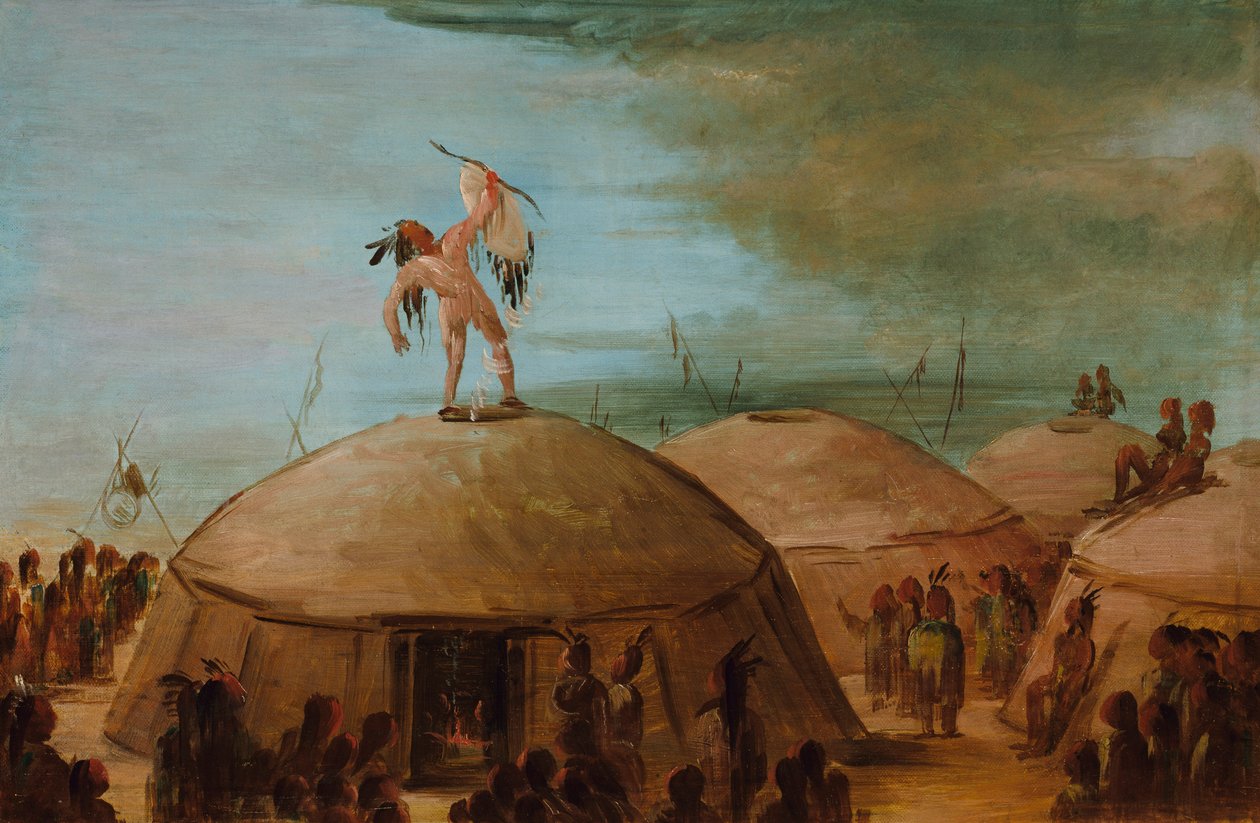 रेनमेकिंग अमंग द मंडन, 1837-1839। द्वारा जॉर्ज कैटलिन