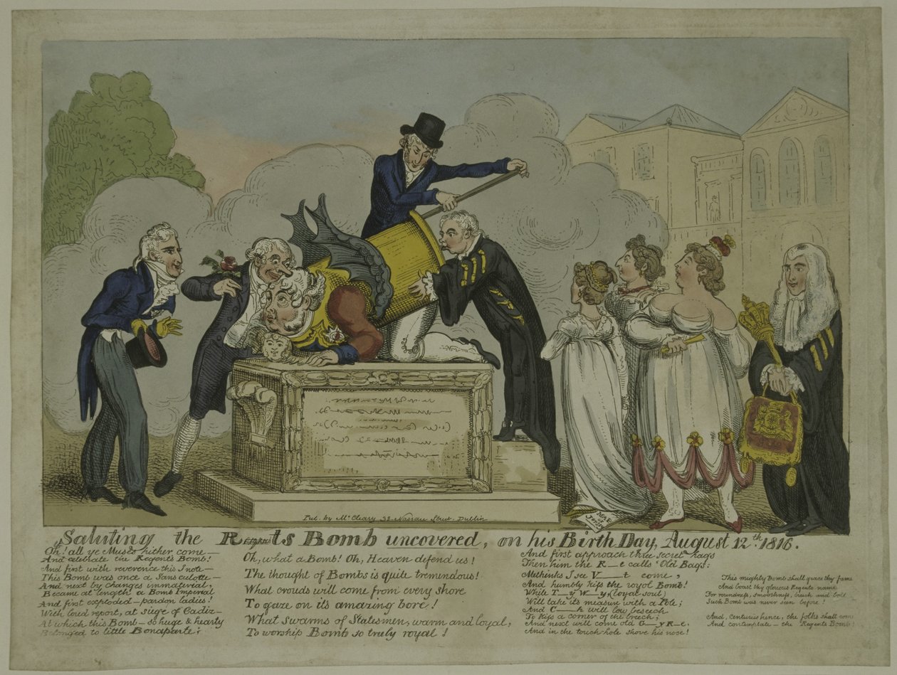 द रीजेंट बम, 1816 (रंगीन नक़्क़ाशी) द्वारा जॉर्ज क्रूइशांक