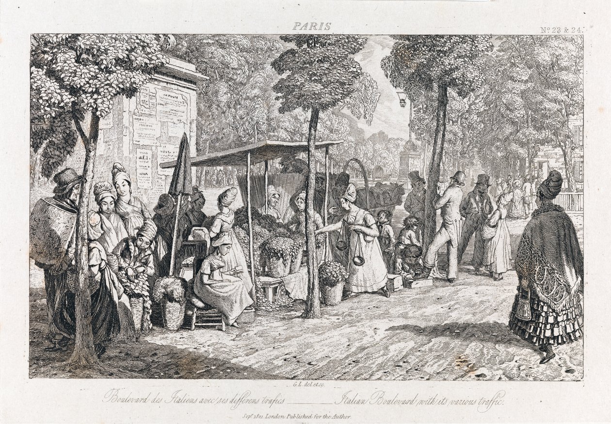 बुलेवार्ड डेस इटालिएंस, c.1821 (नक़्क़ाशी) द्वारा जॉर्ज रॉबर्ट लुईस