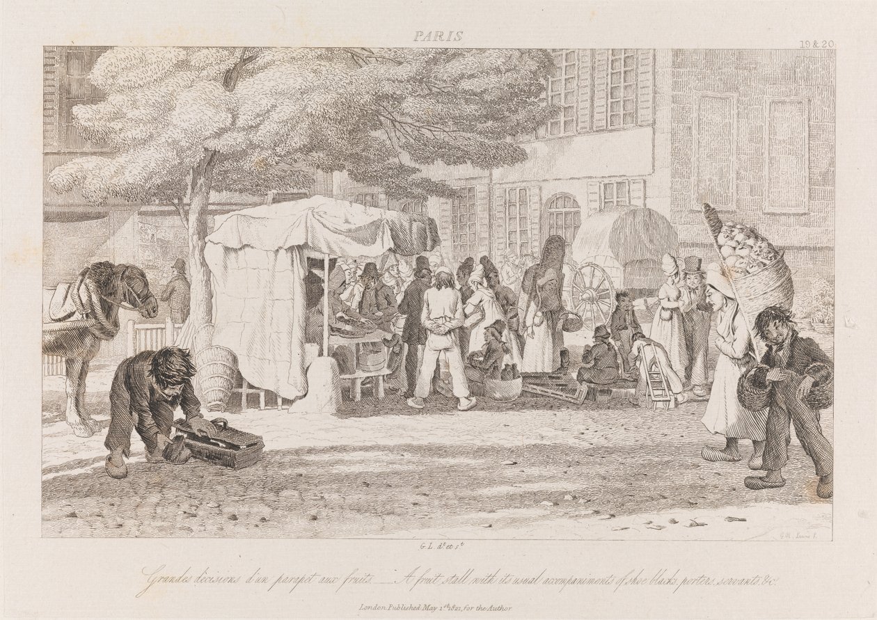 फ्रूट स्टाल, पेरिस, c.1821 (ईचिंग) द्वारा जॉर्ज रॉबर्ट लुईस
