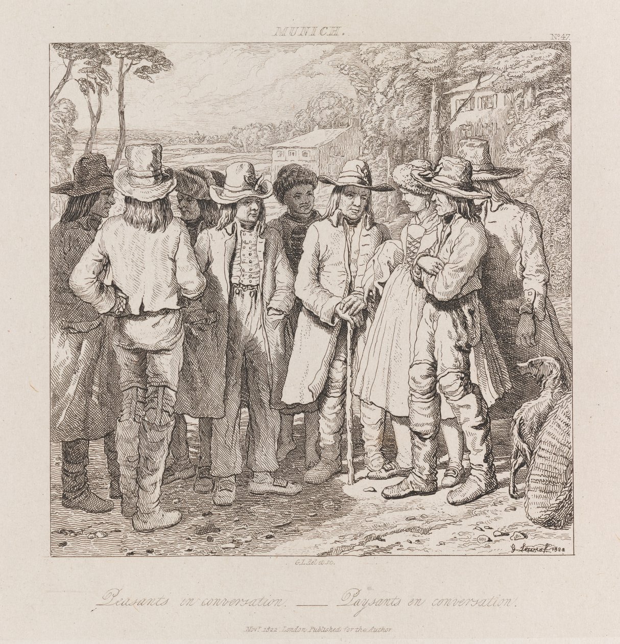 किसान बातचीत, म्यूनिख, c.1821 (नक़्क़ाशी) द्वारा जॉर्ज रॉबर्ट लुईस